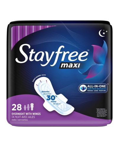 STAYFREE MAXI OVERNIGHT PADS WITH WINGS 28'S