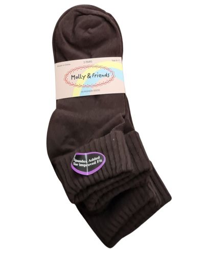 TRIPLE ROLL BROWN ANKLET SOCKS 5-6