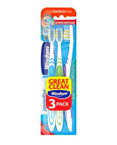 WISDOM REGULAR MEDIUM TOOTHBRUSH 3 PACK