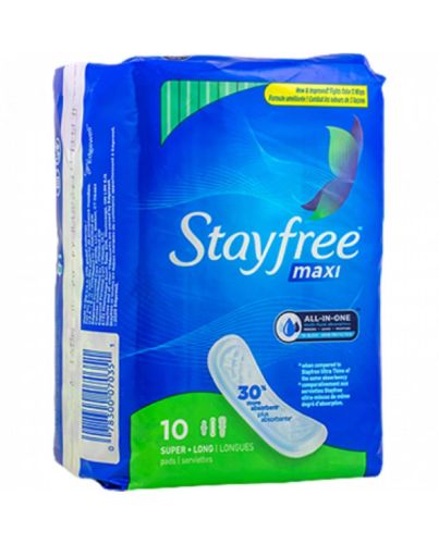 STAYFREE MAXI PADS LONG SUPER 10 CT