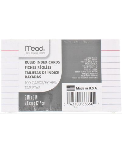 INDEX CARDS 3X5 RULED 63350