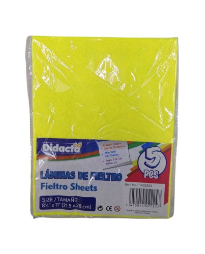 8.5in x 11in BRIGHT YELLOW FELT SHEET PACK OF 5