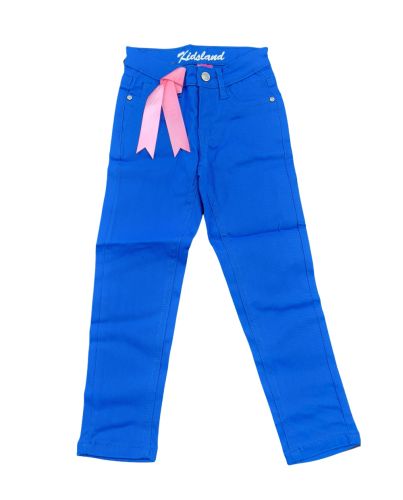 GIRLS LONG PANTS (BLUE WITH PINK RIBBON)