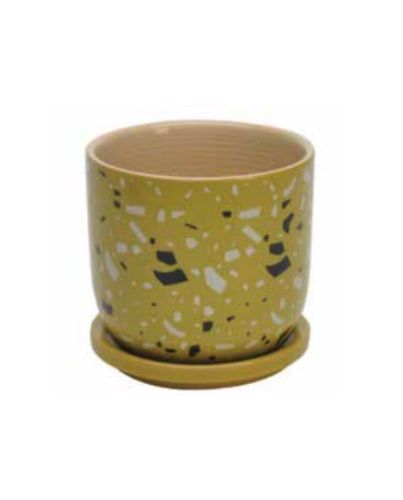 SPECKLED LIME PLANTER WITH SAUCER