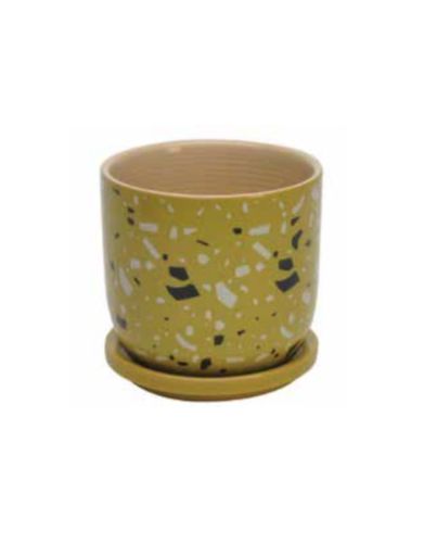 4.5'' LIME SPECKLE PLANTER WITH SAUCER
