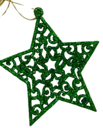 6PC GREEN STAR CHRISTMAS HANGING ORNAMENTS