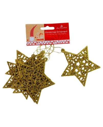 6PC GOLD STAR CHRISTMAS HANGING ORNAMENTS