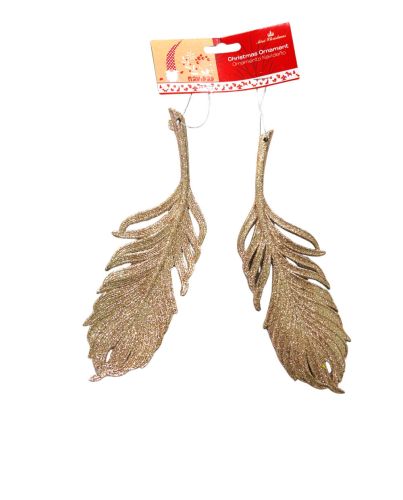 2PC CHAMPAGNE LEAVES CHRISTMAS HANGING ORNAMENT