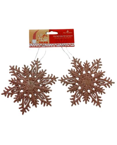 2PC CHAMPAGNE SNOWFLAKE CHRISTMAS HANGING ORNAMENT