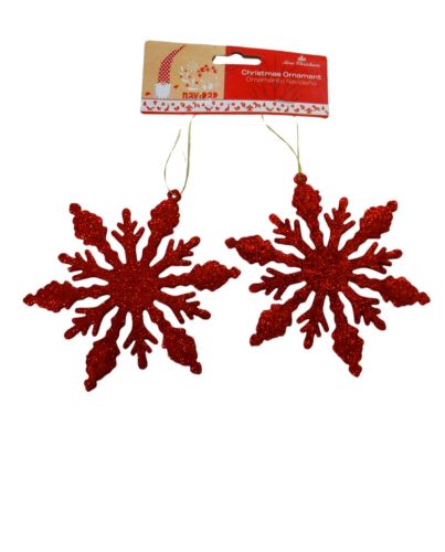 2PC RED SNOWFLAKE CHRISTMAS HANGING ORNAMENT