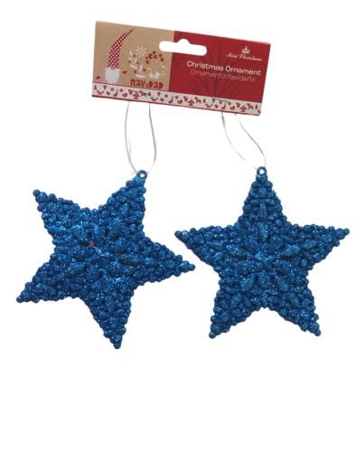 2PC BLUE STARS CHRISTMAS HANGING ORNAMENT