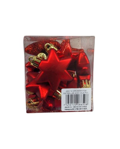 RED STARS CHRISTMAS HANGING ORNAMENTS 12 SET
