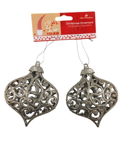 2PC SILVER CHRISTMAS HANGING ORNAMENTS