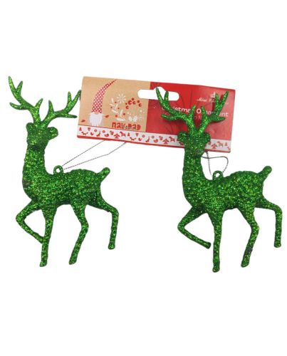 2PC GREEN DEAR CHRISTMAS HANGING ORNAMENTS