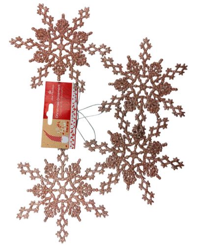 4 CHAMPAGNE SNOWFLAKE CHRISTMAS HANGING ORNAMENTS