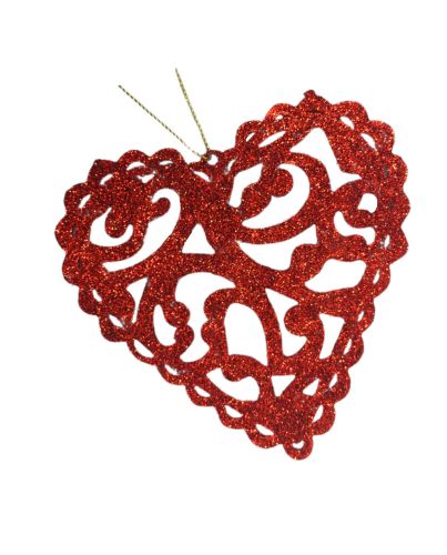 6PC RED HEART CHRISTMAS ORNAMENT