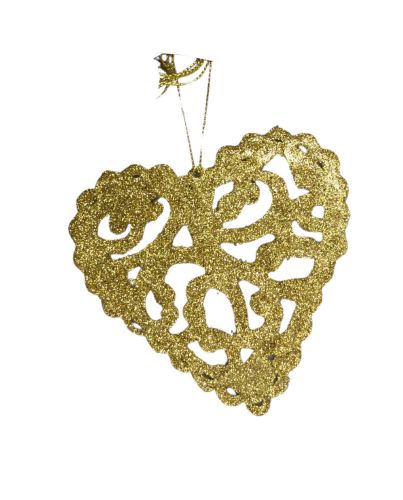 6PC GOLD HEART CHRISTMAS ORNAMENT