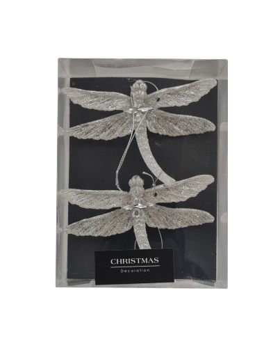 2PC GLITTER DRAGONFLY CHRISTMAS DECORATION