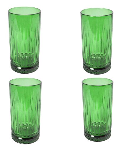 PASABAHCE SET OF 4 LONG DRINKING GLASSES GREEN