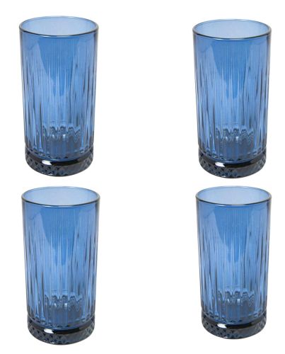 PASABAHCE SET OF 4 LONG DRINKING GLASSES BLUE