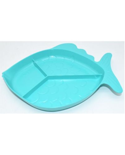 PLATE,DIVIDED,TEAL,FISH SHAPE