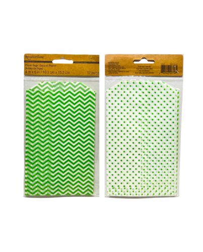 12CT GREEN CHEVRON/ DOTS PAPER BAGS
