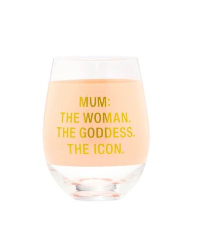 WINE STEMLESS GLASS 16OZ MOM