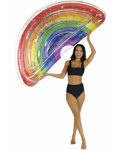 GLITTER RAINBOW HALF ISLAND POOL RAFT 72in