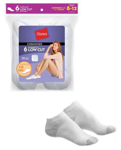 6PK WHITE WOMEN LO-CUT SOCKS LARGE