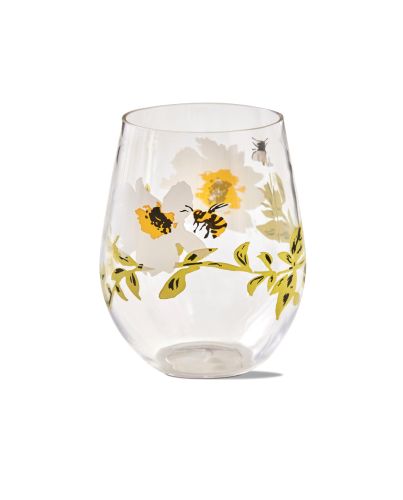 WINE GLASS STEMLESS BEE FLORAL